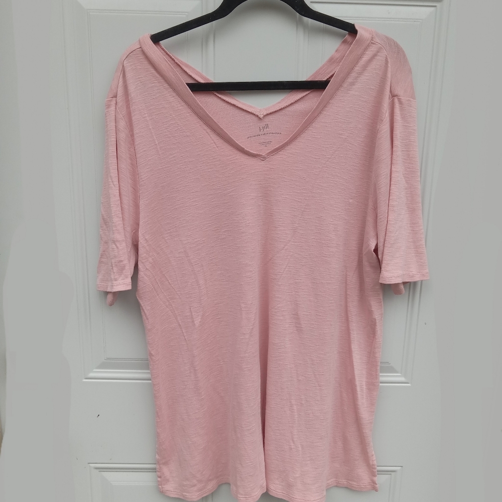 J. Jill Pima Cotton Double V-Neck Tunic Bundle Blue Pink Size XL Relaxed Fit - Picture 3 of 7
